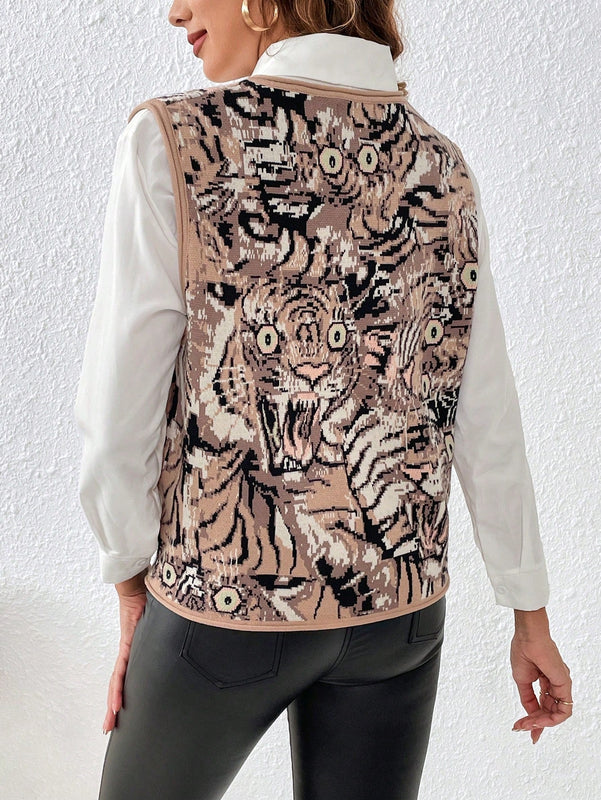 Frenchy Chaleco de punto con patron de tigre sin camisa
