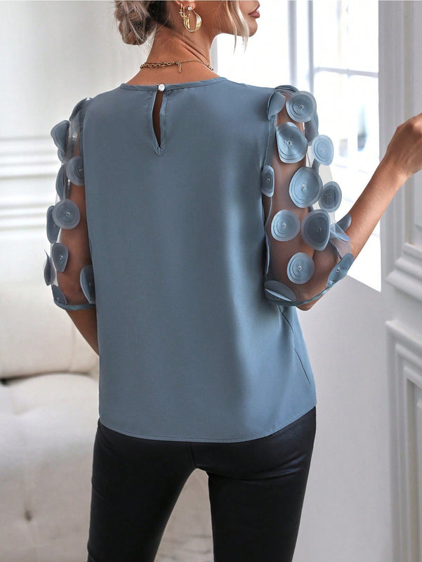 Clasi Blusa de malla en contraste de manga farol