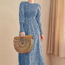 Mulvari Vestido linea A floral de manga farol con fruncido