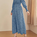 Mulvari Vestido linea A floral de manga farol con fruncido