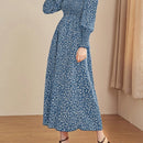 Mulvari Vestido linea A floral de manga farol con fruncido