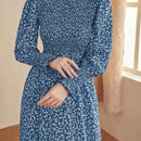 Mulvari Vestido linea A floral de manga farol con fruncido