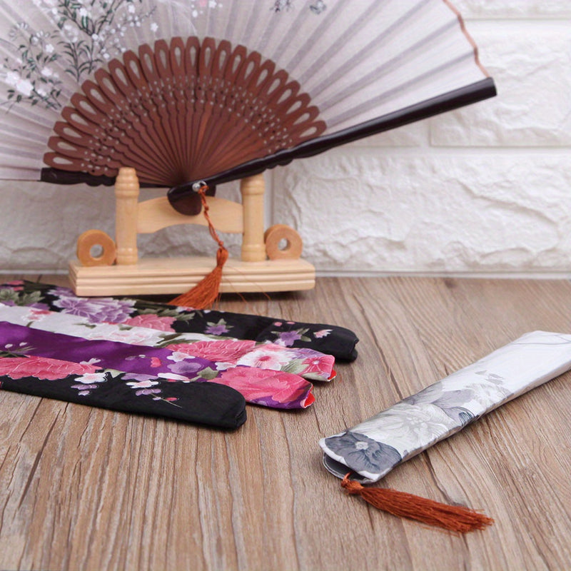 Bolsas de almacenamiento para abanicos de tela de seda con diseños florales - Rectangulares, no impermeables, ideales para la organización de artesanías y manualidades, bolsas de accesorios de manualidades | Bolsas con diseños florales | Bolsas de tela d