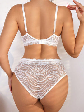 Conjunto De Lenceria De Mujer Con Encaje De Color Solido De 2 Piezas