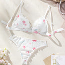 2 Unids/set Conjunto De Sujetador Y Tanga Con Estampado Floral Y Corazon Con Ribete De Volantes