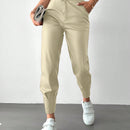 Pantalones con punos elasticos y cintura con cordon de color liso para mujer