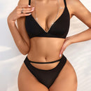 Conjunto De Sujetador Y Panty Con Perspectiva De Malla De Cadena De Diamantes De Imitacion De 2 Piezas Para Mujer