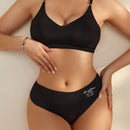 unicolor inalambrico Brasier push-up con con estampado de letra triangulo Tangas Set