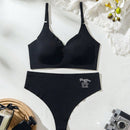unicolor inalambrico Brasier push-up con con estampado de letra triangulo Tangas Set