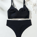 unicolor inalambrico Brasier push-up con con estampado de letra triangulo Tangas Set