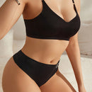 unicolor inalambrico Brasier push-up con con estampado de letra triangulo Tangas Set