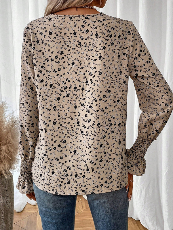 LUNE Blusa con estampado floral de manga con volante
