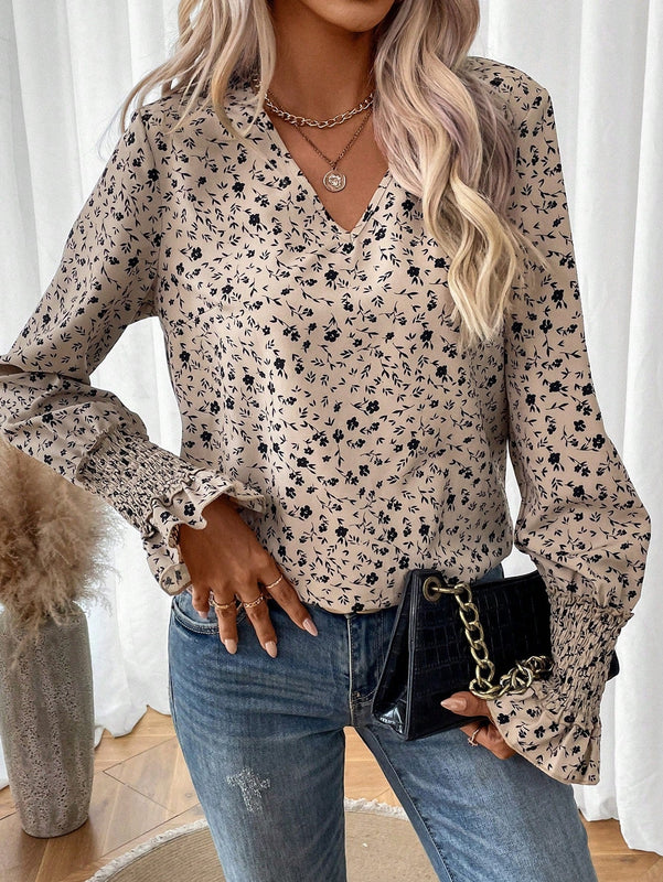 LUNE Blusa con estampado floral de manga con volante