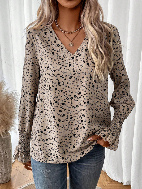 LUNE Blusa con estampado floral de manga con volante