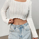 EZwear Jersey crop unicolor de cuello scoop