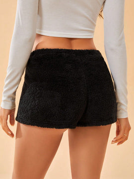 Shorts de cintura con cordon unicolor teddy