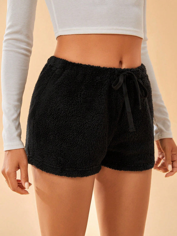 Shorts de cintura con cordon unicolor teddy