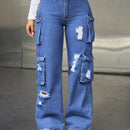 Jeans cargo desgarro con bolsillo lateral con solapa
