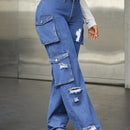 Jeans cargo desgarro con bolsillo lateral con solapa