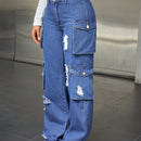 Jeans cargo desgarro con bolsillo lateral con solapa