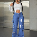 Jeans cargo desgarro con bolsillo lateral con solapa