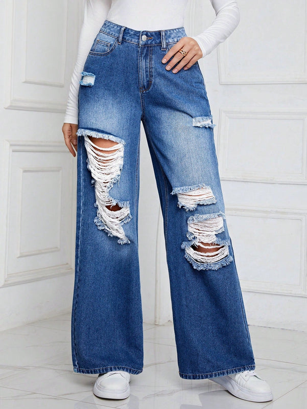 Essnce Jeans Acampanados Desgastados Y Desgastados Para Mujer