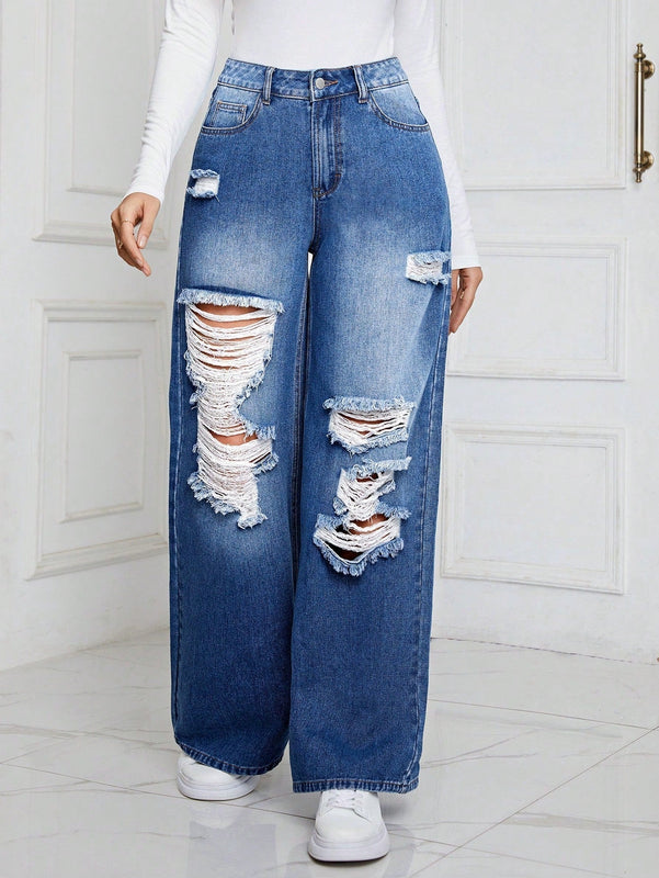 Essnce Jeans Acampanados Desgastados Y Desgastados Para Mujer