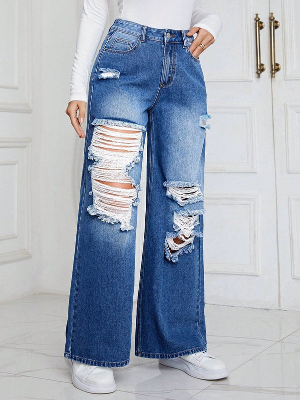 Essnce Jeans Acampanados Desgastados Y Desgastados Para Mujer