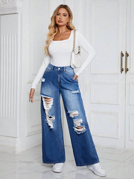 Essnce Jeans Acampanados Desgastados Y Desgastados Para Mujer