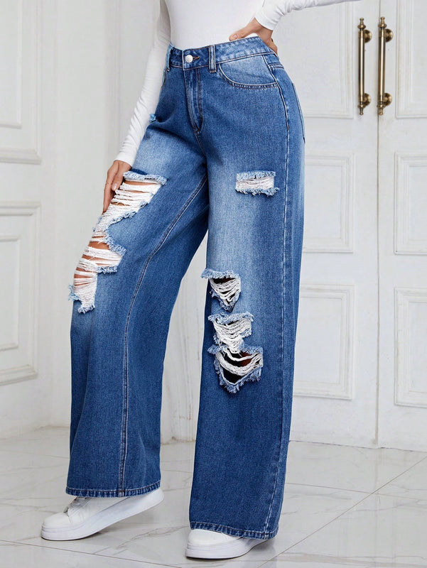 Essnce Jeans Acampanados Desgastados Y Desgastados Para Mujer