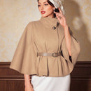 Vintamour abrigo capa elegante con cuello de pie de unicolor para mujer, para otono/invierno