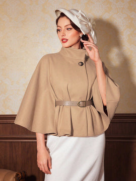 Vintamour abrigo capa elegante con cuello de pie de unicolor para mujer, para otono/invierno