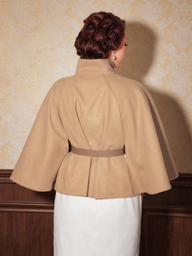 Vintamour abrigo capa elegante con cuello de pie de unicolor para mujer, para otono/invierno