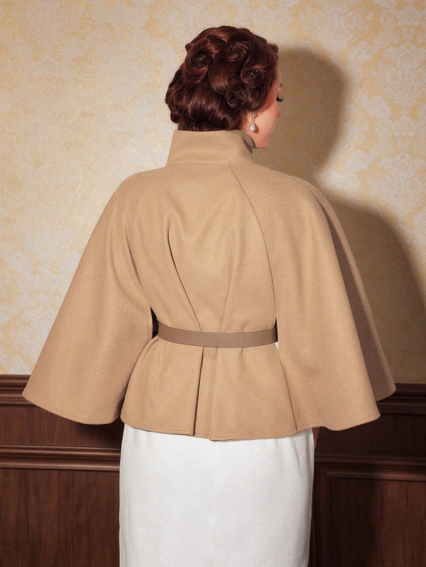 Vintamour abrigo capa elegante con cuello de pie de unicolor para mujer, para otono/invierno
