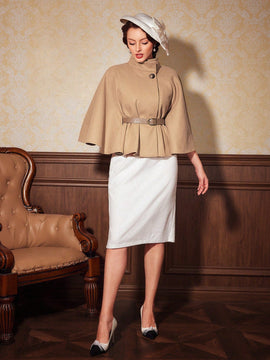 Vintamour abrigo capa elegante con cuello de pie de unicolor para mujer, para otono/invierno