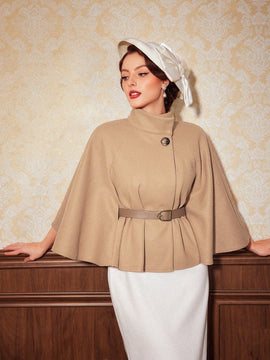 Vintamour abrigo capa elegante con cuello de pie de unicolor para mujer, para otono/invierno