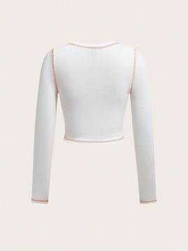 Camiseta crop esqueleto & con estampado de slogan con puntada