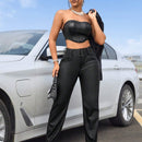SXY Mujeres Pantalones de boton de cintura alta solidos casuales y simples