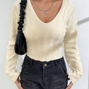 EZwear Jersey De Cuello Redondo Para Mujer De Color Solido Con Hombros Caidos