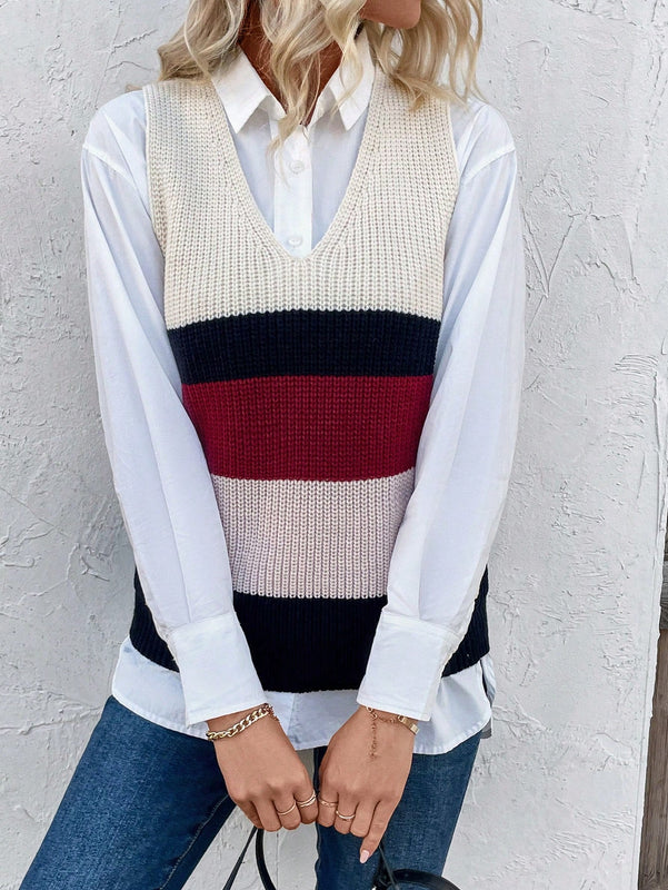 Frenchy Chaleco Sueter Con Bloques De Color (camisa No Incluida)