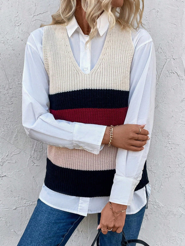 Frenchy Chaleco Sueter Con Bloques De Color (camisa No Incluida)