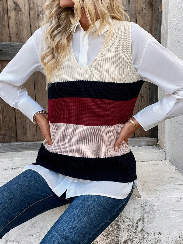 Frenchy Chaleco Sueter Con Bloques De Color (camisa No Incluida)