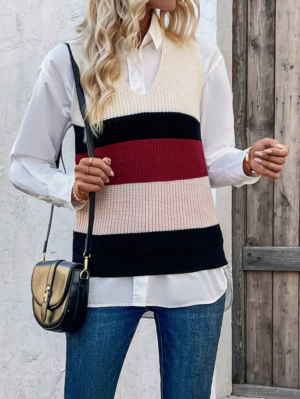 Frenchy Chaleco Sueter Con Bloques De Color (camisa No Incluida)