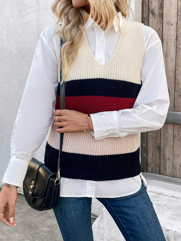 Frenchy Chaleco Sueter Con Bloques De Color (camisa No Incluida)