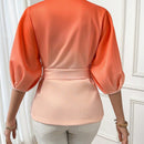 Prive Blusa de ombre con fruncido de manga farol bajo asimetrico con cinturon