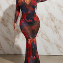 Slayr Vestido ajustado con estampado de pincelada de cuello scoop