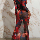 Slayr Vestido ajustado con estampado de pincelada de cuello scoop