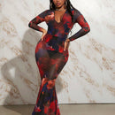 Slayr Vestido ajustado con estampado de pincelada de cuello scoop