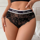 Tangas De Encaje Negro Para Mujeres Con Borde Deportivo Y Diseno Triangular Impreso