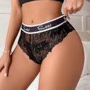 Tangas De Encaje Negro Para Mujeres Con Borde Deportivo Y Diseno Triangular Impreso